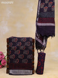 Linen cotton dress material deep navy blue and red with allover butta prints and bottom & dupatta