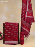 Linen cotton dress material maroon and red with allover butta prints and bottom & dupatta