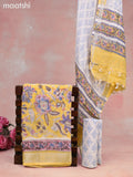 Linen cotton dress material yellow and off white with allover kalamkari prints and bottom & dupatta