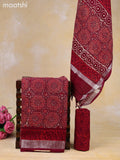 Linen cotton dress material maroon and red with allover prints and bottom & dupatta
