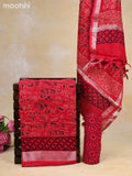 Linen cotton dress material red with allover prints and bottom & dupatta