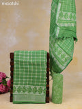 Linen cotton dress material green with allover checked pattern and bottom & dupatta