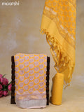 Linen cotton dress material mango yellow with allover floral butta prints and bottom & dupatta