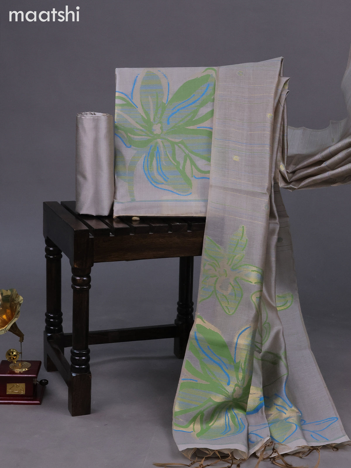 Chanderi dress material pastel grey shade with allover thread & zari weaves and bottom & dupatta