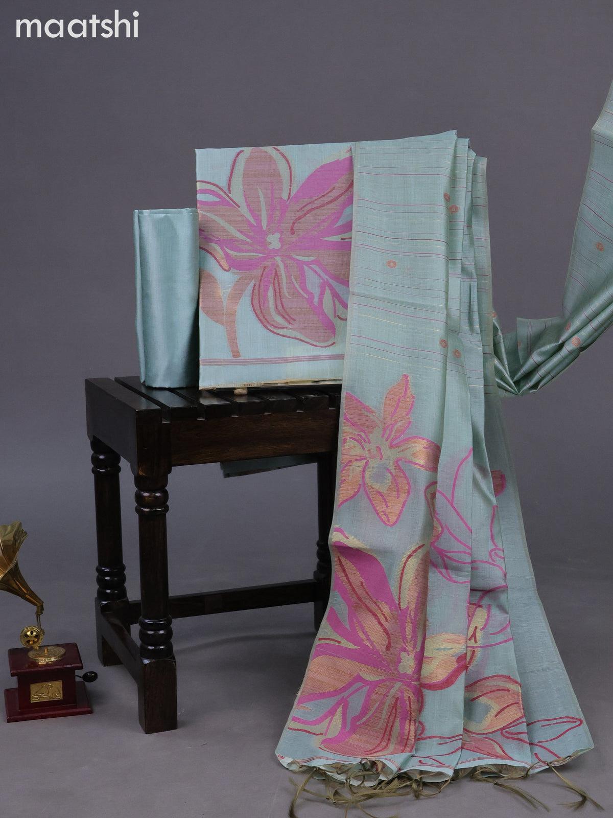 Chanderi dress material pastel blue shade with thread & zari floral weaves and bottom & dupatta