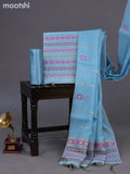 Semi tussar dress material pastel blue with allover thread & zari weaves and bottom & dupatta