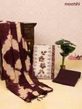 Cotton dress material deep maroon and sandal with allover prints & patch work neck pattern and bottom & dupatta