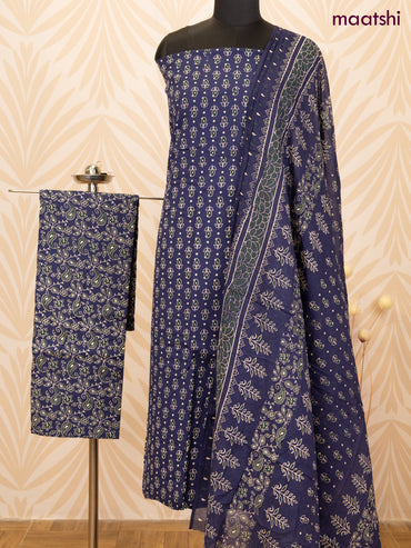 Cotton dress material blue with allover butta prints and bottom & dupatta