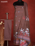 Munga dress material rosy brown with thread & zari floral design and bottom & dupatta