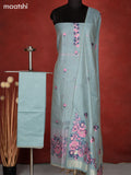 Munga dress material pastel blue with thread & zari floral design and bottom & dupatta