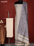 Munga dress material cream and bluish grey with thread & zari woven buttas and bottom & dupatta