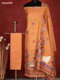 Munga dress material pale orange with thread & zari pichwai design and bottom & dupatta