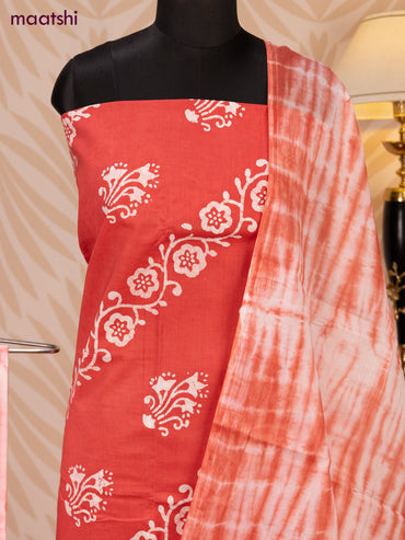 Batik cotton dress material peach pink and off white with batik prints and bottom & dupatta