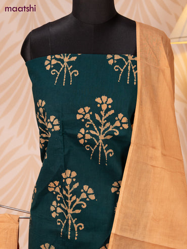 Batik cotton dress material green and sandal with batik prints and bottom & dupatta