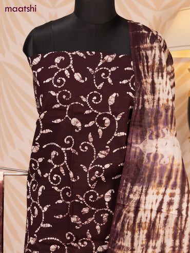 Batik cotton dress material deep coffee brown and beige brown shade with batik prints and bottom & dupatta