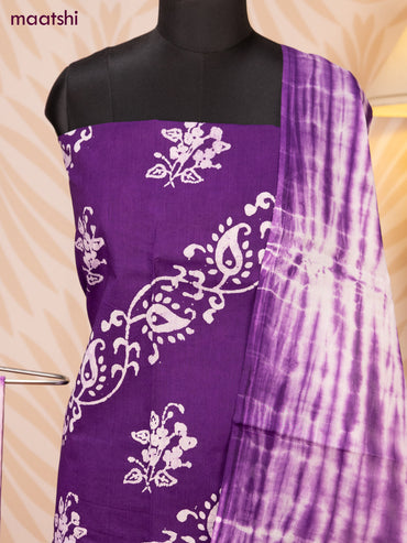 Batik cotton dress material violet and off white with batik prints and bottom & dupatta