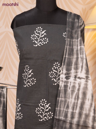 Batik cotton dress material dark grey and off white with batik prints and bottom & dupatta