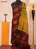 Batik cotton dress material maroon and mustard yellow with tie & dye batik prints and bottom & dupatta