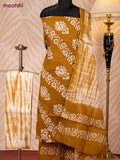 Batik cotton dress material dark mustard and off white with batik prints and bottom & dupatta
