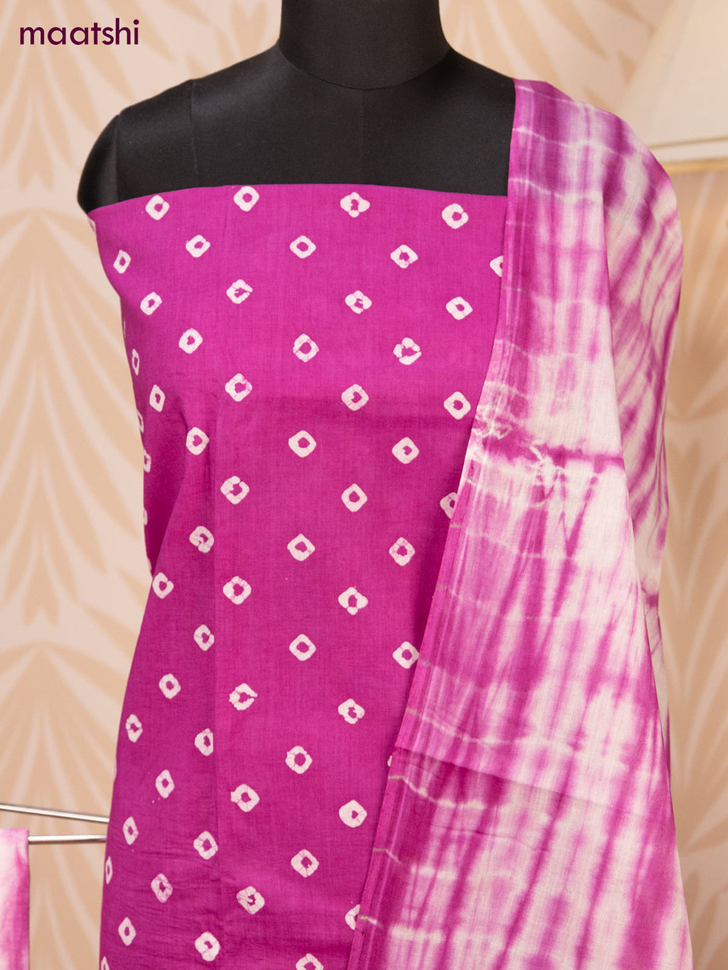 Batik cotton dress material purple and off white with batik prints and bottom & dupatta