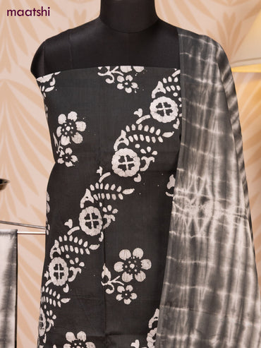 Batik cotton dress material elephant grey and off white with batik prints and bottom & dupatta