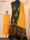 Batik cotton dress material dark green and mustard yellow with batik prints and bottom & dupatta