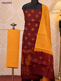 Batik cotton dress material deep maroon and mustard yellow with batik prints and bottom & dupatta