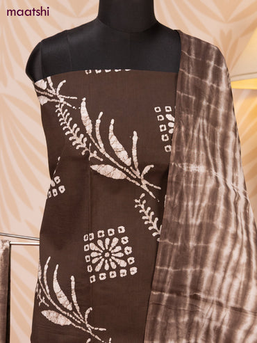 Batik cotton dress material deep coffee brown and off white with batik prints and bottom & dupatta