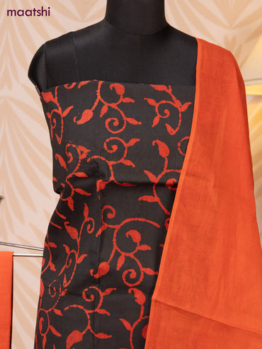 Batik cotton dress material black and red with batik prints and bottom & dupatta