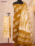Batik cotton dress material dark mustard and off white with batik prints and bottom & dupatta