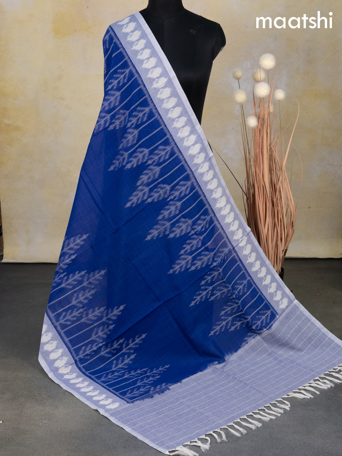 Ikat cotton dupatta blue and off white blue shade with ikat prints