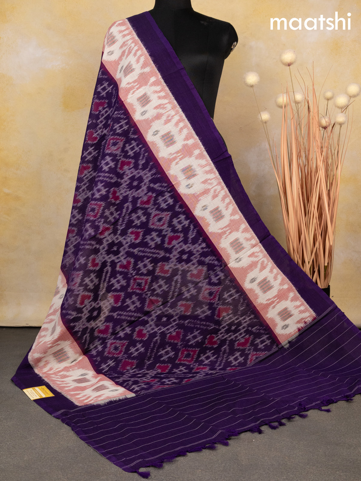 Ikat cotton dupatta deep violet and red shade with allover ikat weaves