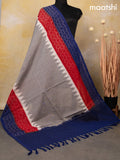 Ikat cotton dupatta grey and red blue with ikat prints