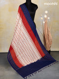 Ikat cotton dupatta off white and red blue with allover ikat weaves