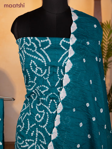 Bandhani dress materials peacock green with allover bandhani prints and bottom & dupatta