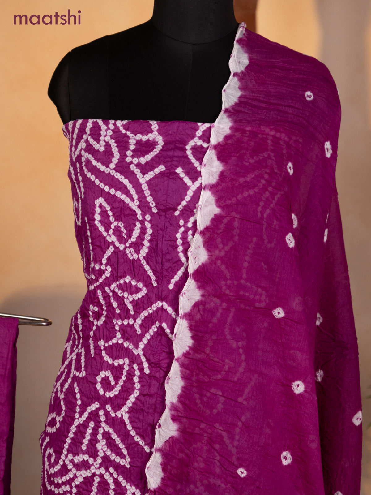 Bandhani dress materials purple with allover bandhani prints and bottom & dupatta