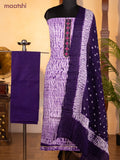 Bandhani dress materials off white and violet with shibori prints & mirror embroidery work neck pattern and bottom & dupatta