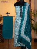 Bandhani dress materials off white and teal green with shibori prints & mirror embroidery work neck pattern and bottom & dupatta
