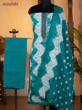 Bandhani dress materials teal green and off white with shibori prints & mirror embroidery work neck pattern and bottom & dupatta