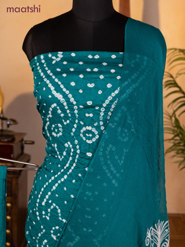 Bandhani dress materials teal green with allover bandhani prints and bottom & chiffon dupatta