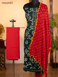Bandhani dress materials bottle green and red with bandhani prints & gotapatti lace work neck pattern and bottom & chiffon dupatta
