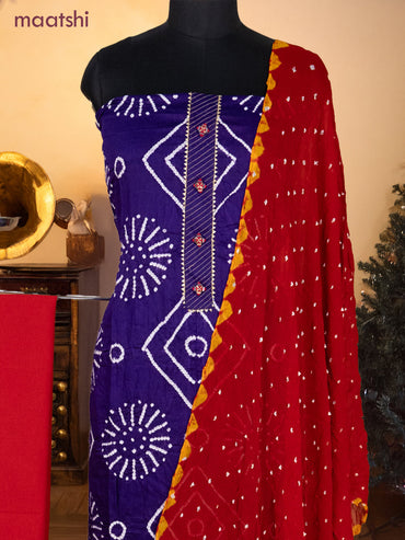 Bandhani dress materials violet and red with bandhani prints & gotapatti lace work neck pattern and bottom & chiffon dupatta