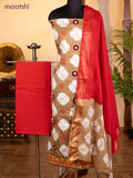 Bandhani dress materials beige and red with tie & dye prints embroidery work and bottom & dupatta
