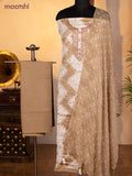 Bandhani dress materials beige with shibori prints & zardosi work neck pattern and bottom & chiffon dupatta
