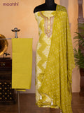 Bandhani dress materials lime green with shibori prints & zardosi work neck pattern and bottom & chiffon dupatta