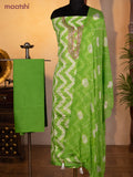 Bandhani dress materials light green with shibori prints & zardosi work neck pattern and bottom & chiffon dupatta