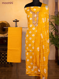 Bandhani dress materials mango yellow with bandhani prints & zardosi work neck pattern and bottom & chiffon dupatta