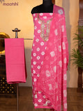 Bandhani dress materials light pink with bandhani prints & zardosi work neck pattern and bottom & chiffon dupatta