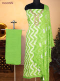 Bandhani dress materials light green with shibori prints & zardosi work neck pattern and bottom & chiffon dupatta