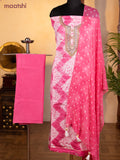 Bandhani dress materials light pink with bandhani prints & zardosi work neck pattern and bottom & chiffon dupatta